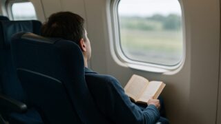 新幹線の座席をリクライニングしてくつろぐ旅行者の後ろ姿